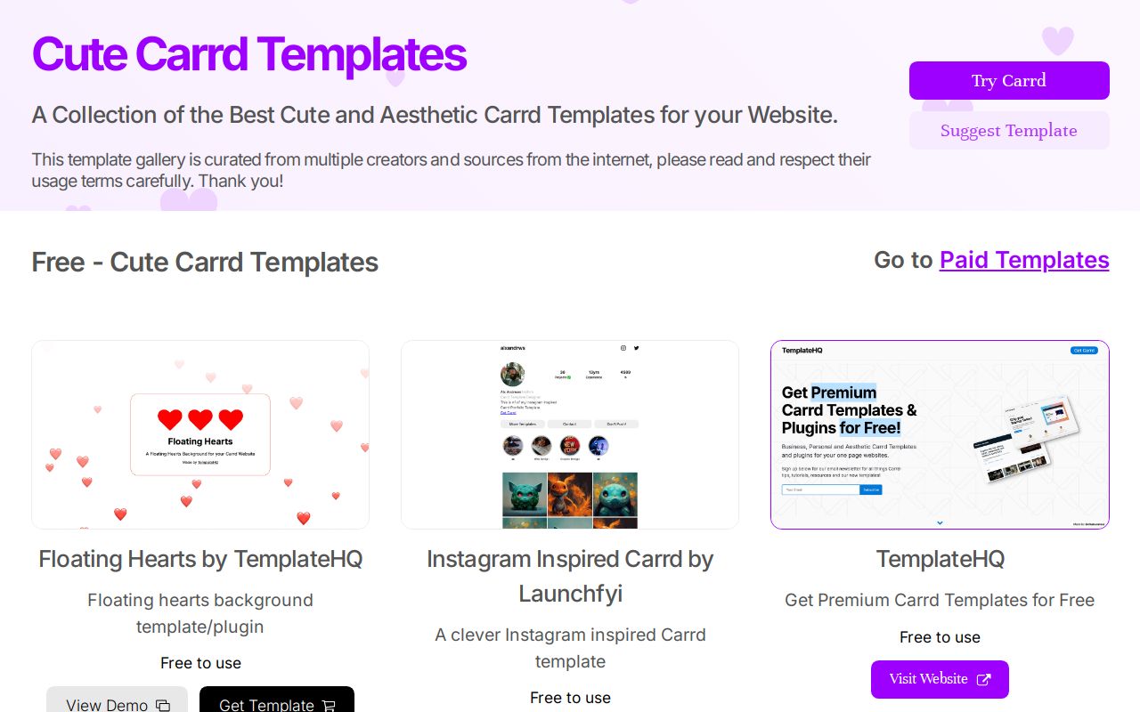 Cute Carrd Templates