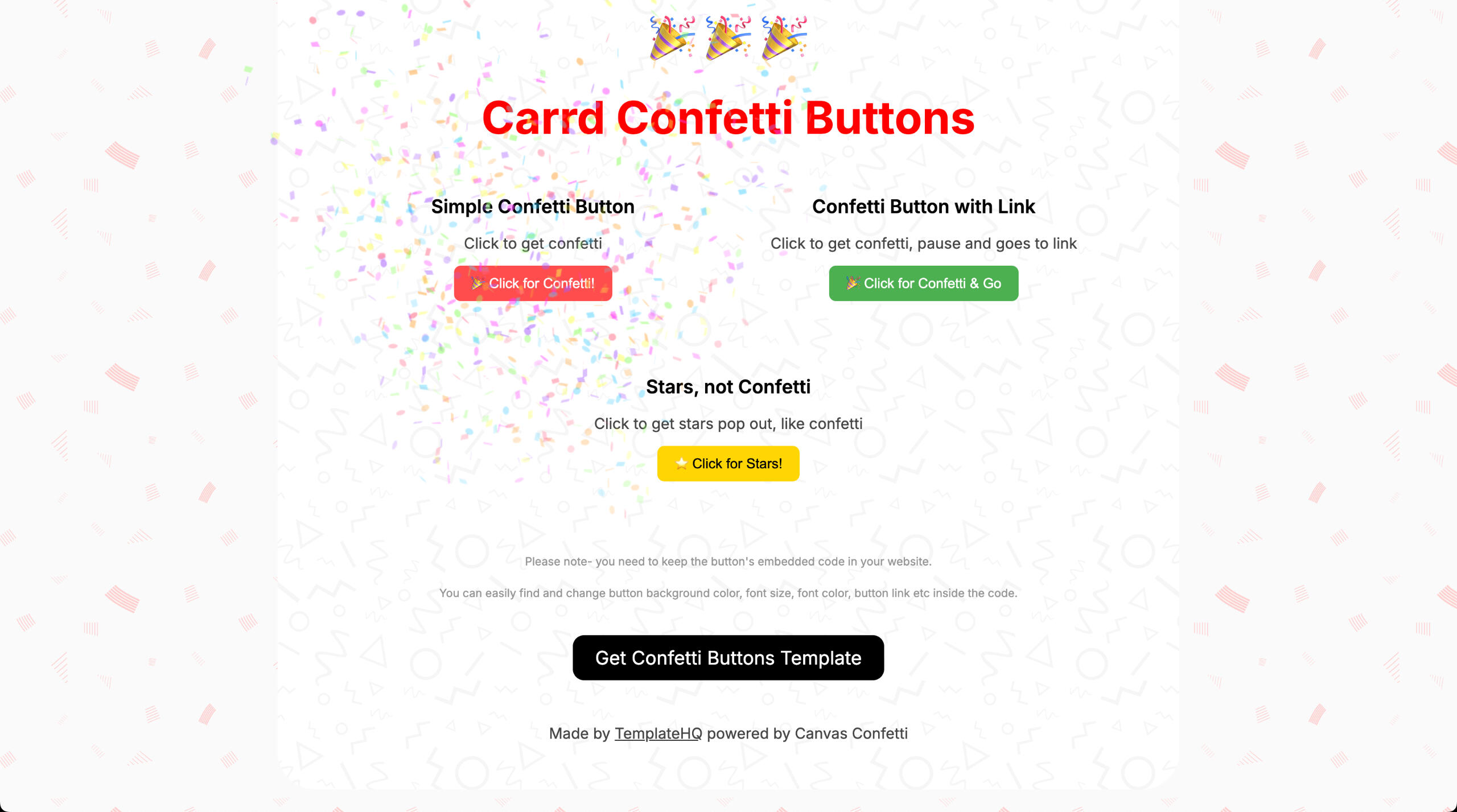 Confetti Buttons Cute Carrd Templates